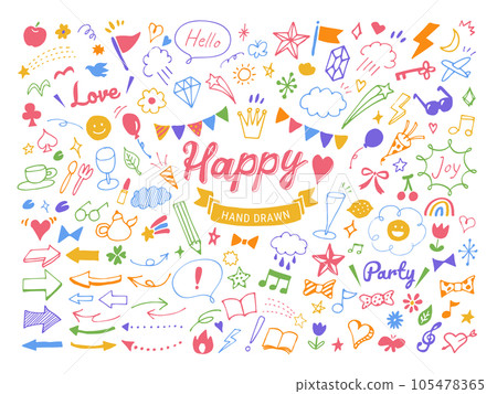 可愛的流行裝飾和圖標集 可愛的流行裝飾和圖標集 105478365