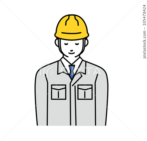 一個穿著工作服的男工人鞠躬的簡單插圖 105478424
