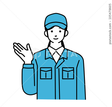 女送貨員穿著工作服引導的簡單插畫 女送貨員穿著工作服引導的簡單插畫 105478605