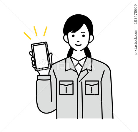 A simple illustration of a female worker with a smartphone A simple illustration of a female worker with a smartphone 105478609