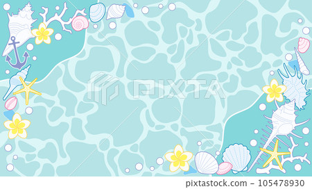 Background with the image of a frame of seashells and the summer sea 105478930