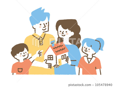 A family of four holding a house model_color 105478940