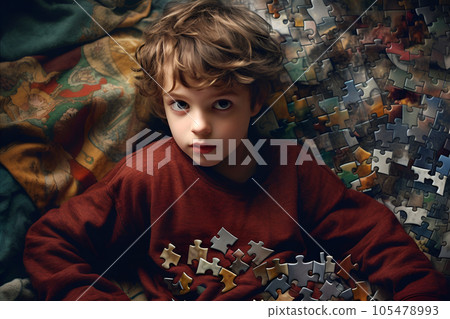 Child mental health concept, autism awareness day, autism spectrum disorder awareness concept Child mental health concept, autism awareness day, autism spectrum disorder awareness concept 105478993