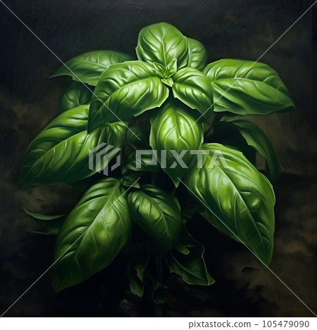 Fresh green basil on a dark background. Green basil on a dark background. Food background 105479090