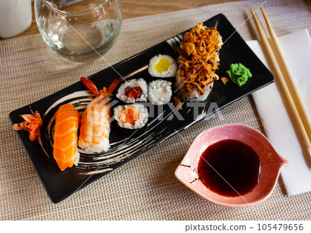 Set of different sushi - maki, california and nigiri. Japanese cuisine 105479656
