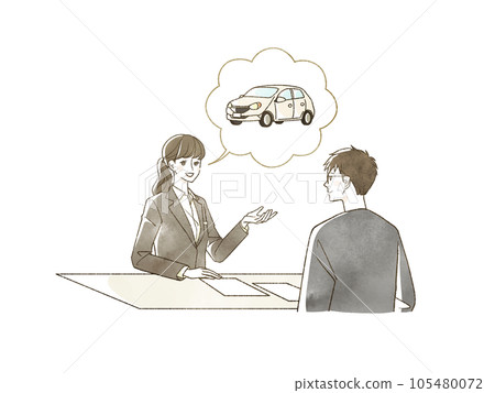 A woman in a suit explaining about a car 105480072