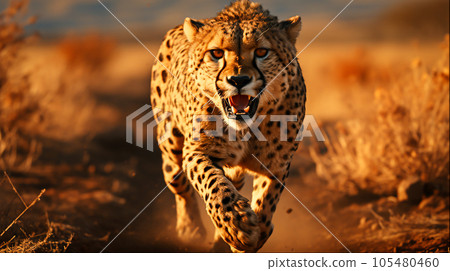 Cheetah Running in African Wild Animal Photography, Generative Ai Cheetah Running in African Wild Animal Photography, Generative Ai 105480460