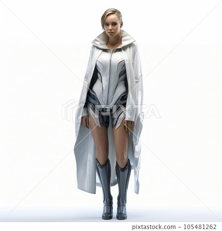 Woman in clothes of the future on a white background Woman in clothes of the future on a white background 105481262