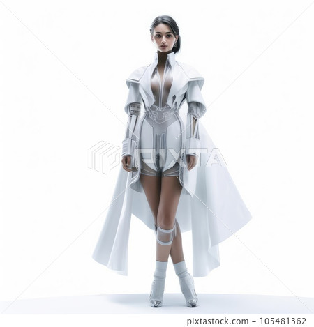 Woman in clothes of the future on a white background Woman in clothes of the future on a white background 105481362