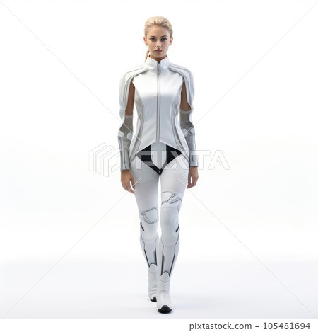 Woman in clothes of the future on a white background Woman in clothes of the future on a white background 105481694