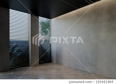 Modern empty room interior design contemporary, with natural tones on the room, walls, floor and ceiling.  rendering illustration 105481904