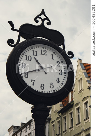 Clock on main square View of City of Architecture famous popular tourist attraction travel destination Bydgoszcz near Brda River. Museums and monuments The largest city in the Kuyavian-Pomeranian 105482291