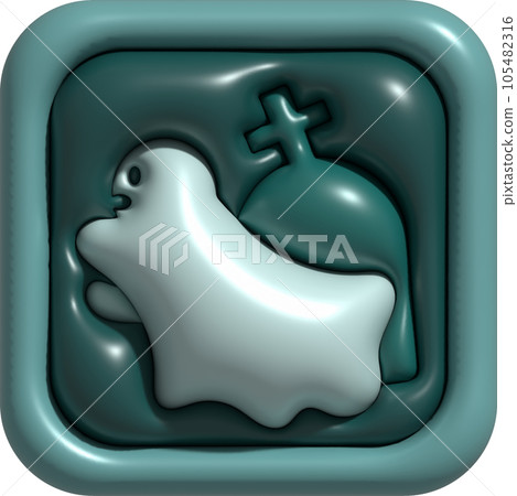 3d illustration cute little ghost icon button on halloween and grave cemetery 3d illustration cute little ghost icon button on halloween and grave cemetery 105482316