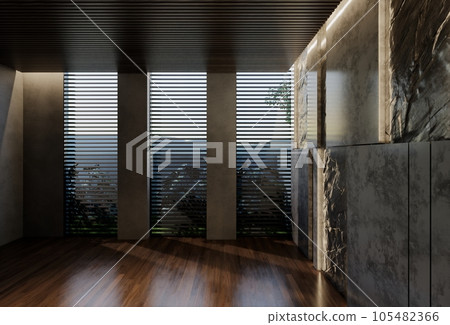 Modern empty room interior design contemporary, with natural tones on the room, walls, floor and ceiling. rendering illustration Modern empty room interior design contemporary, with natural tones on the room, walls, floor and ceiling. rendering illustration 105482366