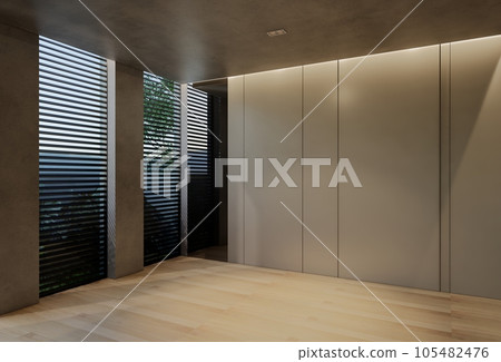 Modern empty room interior design contemporary, with natural tones on the room, walls, floor and ceiling.  rendering illustration 105482476
