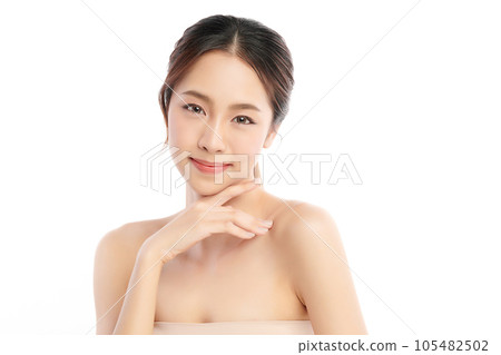 Beautiful young asian woman with clean fresh skin on white background, Face care, Facial treatment, Cosmetology, beauty and spa, Asian women portrait. Beautiful young asian woman with clean fresh skin on white background, Face care, Facial treatment, Cosmetology, beauty and spa, Asian women portrait. 105482502