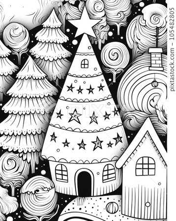 森林裡的聖誕樹和可愛的房子AI圖像 森林裡的聖誕樹和可愛的房子AI圖像 105482805