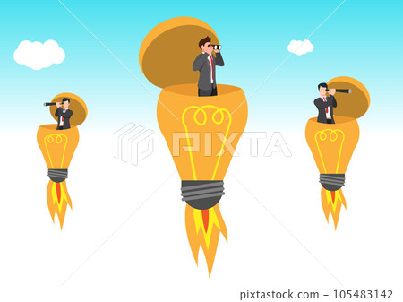 Entrepreneur open lightbulb idea using binoculars to see business vision. Creativity to help see business opportunity, vision to discover new solution or idea, curiosity, searching for success concept 105483142