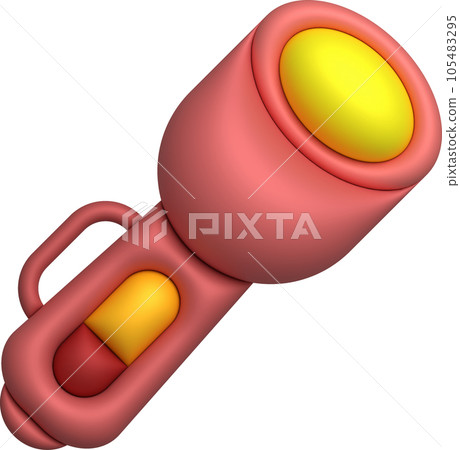 3d illustration flashlight with a bright beam. Electric lamp battery powered. Pocket flashlight 105483295