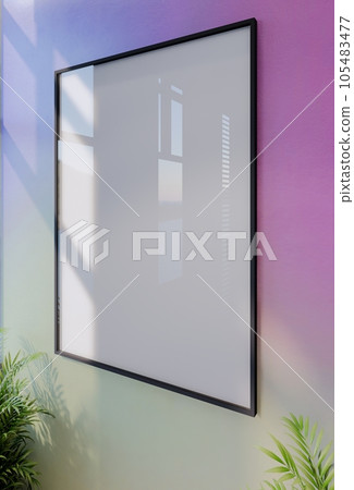 Frame photo mockup with sky blue wall background.  Render Illustration 105483477