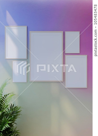 Frame photo mockup with sky blue wall background.  Render Illustration 105483478