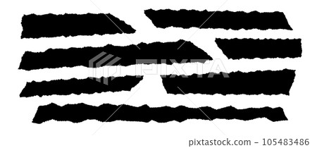 Torn thin and long pieces of paper. Black cutout material strip with jagged edges. Ripped horizontal fragments collection. Textured grunge element bundle for collage, text box, banner, sticker. Vector Torn thin and long pieces of paper. Black cutout material strip with jagged edges. Ripped horizontal fragments collection. Textured grunge element bundle for collage, text box, banner, sticker. Vector 105483486