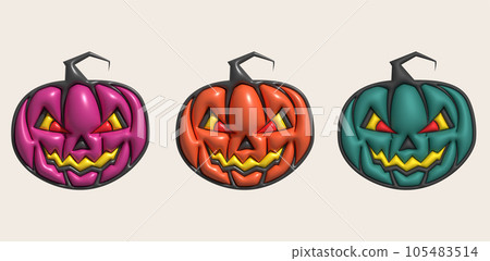 3D illustration. The face of a devil pumpkin on Halloween. 105483514