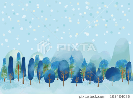 水彩觸摸冬季山脈和樹木背景框架 105484026