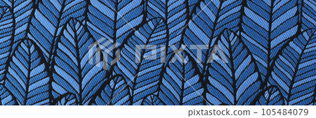 Blue fabric with leaves pattern. Blue fabric with leaves pattern. 105484079