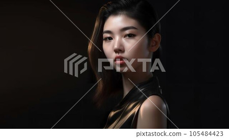 穿著黑色皮衣的酷亞洲女人（生成 AI） 105484423