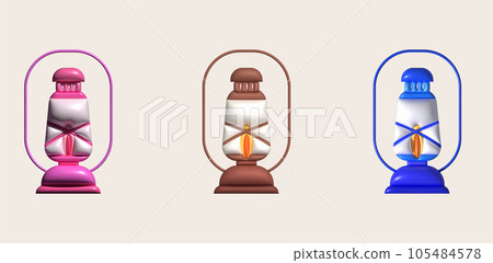 3d illustration camping lantern with handle. Vintage kerosene lamp with a wick. Travelers lighting equipment 3d illustration camping lantern with handle. Vintage kerosene lamp with a wick. Travelers lighting equipment 105484578
