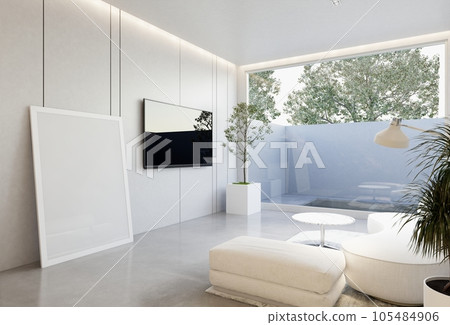 minimal interior of the living room with a white base tone. illustration render minimal interior of the living room with a white base tone. illustration render 105484906