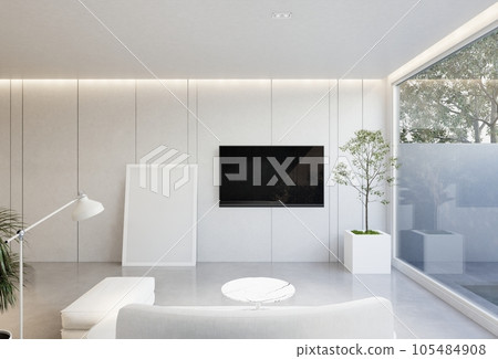 minimal interior of the living room with a white base tone.  illustration render 105484908