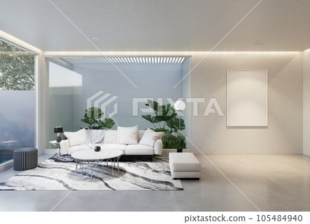minimal interior of the living room with a white base tone.  illustration render 105484940