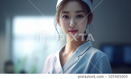 穿著白大褂、戴著帽子工作的亞洲女性（生成人工智能） 105485005
