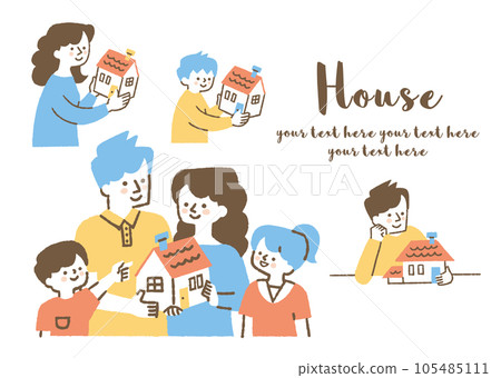 A family of four holding a house model _ set _ color 105485111