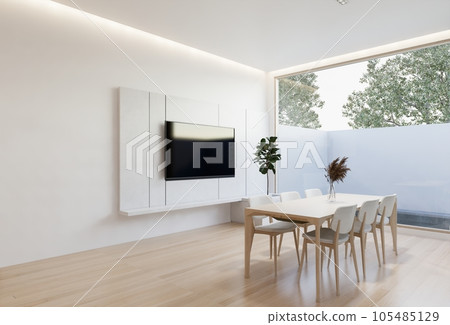 minimal interior of the living room with a white base tone. 3D illustration render minimal interior of the living room with a white base tone. 3D illustration render 105485129