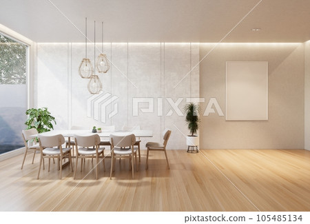 minimal interior of the living room with a white base tone. 3D illustration render minimal interior of the living room with a white base tone. 3D illustration render 105485134