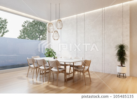minimal interior of the living room with a white base tone. 3D illustration render minimal interior of the living room with a white base tone. 3D illustration render 105485135