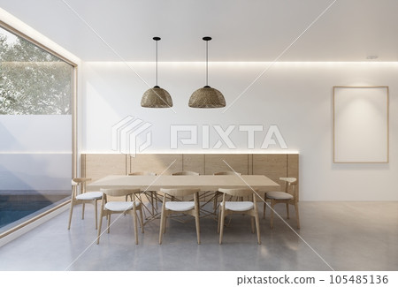 minimal interior of the living room with a white base tone. 3D illustration render minimal interior of the living room with a white base tone. 3D illustration render 105485136