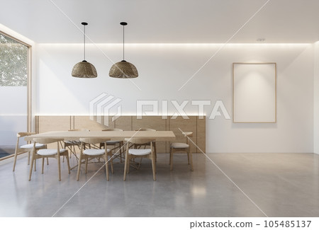 minimal interior of the living room with a white base tone. 3D illustration render 105485137