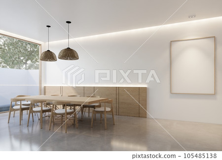 minimal interior of the living room with a white base tone. 3D illustration render minimal interior of the living room with a white base tone. 3D illustration render 105485138