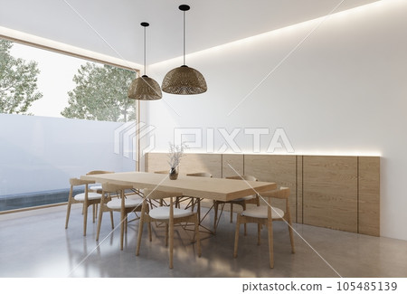 minimal interior of the living room with a white base tone. 3D illustration render minimal interior of the living room with a white base tone. 3D illustration render 105485139