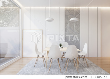 minimal interior of the living room with a white base tone. 3D illustration render minimal interior of the living room with a white base tone. 3D illustration render 105485143
