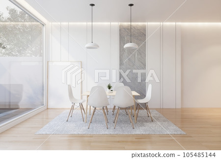 minimal interior of the living room with a white base tone. 3D illustration render 105485144