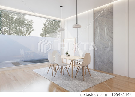 minimal interior of the living room with a white base tone. 3D illustration render 105485145