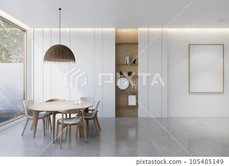 minimal interior of the living room with a white base tone. 3D illustration render 105485149