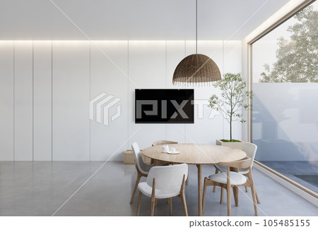 minimal interior of the living room with a white base tone. 3D illustration render 105485155