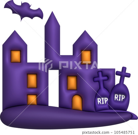 3D illustration. Halloween castle. with graves and bats 3D illustration. Halloween castle. with graves and bats 105485751