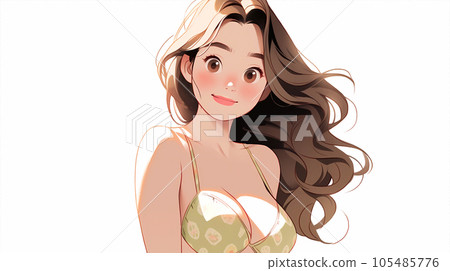 手绘卡通唯美的夏日里穿泳衣的可爱少女插画 105485776